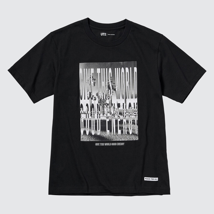 schwarze uniqlo peace for all grafik kosuke kawamura damen-t-shirts