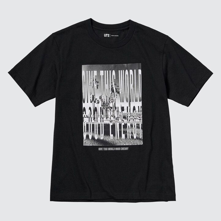schwarze uniqlo peace for all grafik kosuke kawamura damen-t-shirts