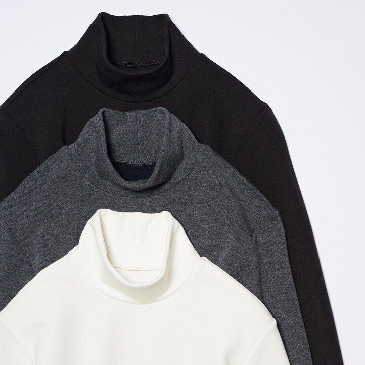 weiße uniqlo heattech ultra warm thermo-t-shirts mit hohem kragen und Ärmeln für damen