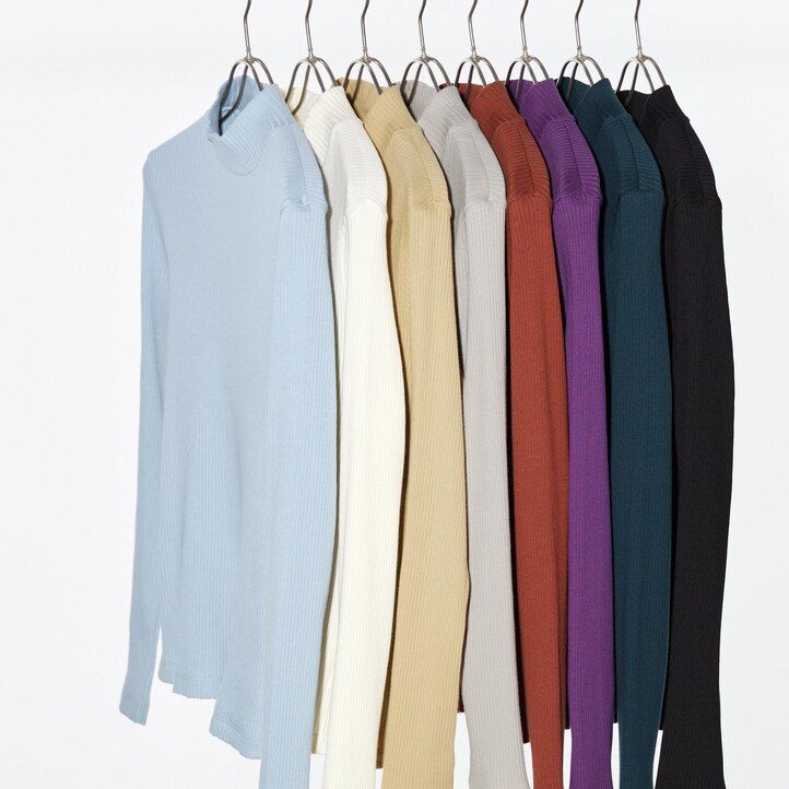 uniqlo damen-t-shirt mit rippstrick hohem kragen und langen Ärmeln dunkelorange