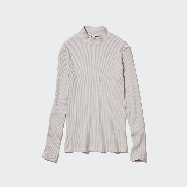 uniqlo damen-t-shirt mit rippstrick hohem kragen und langen Ärmeln dunkelorange