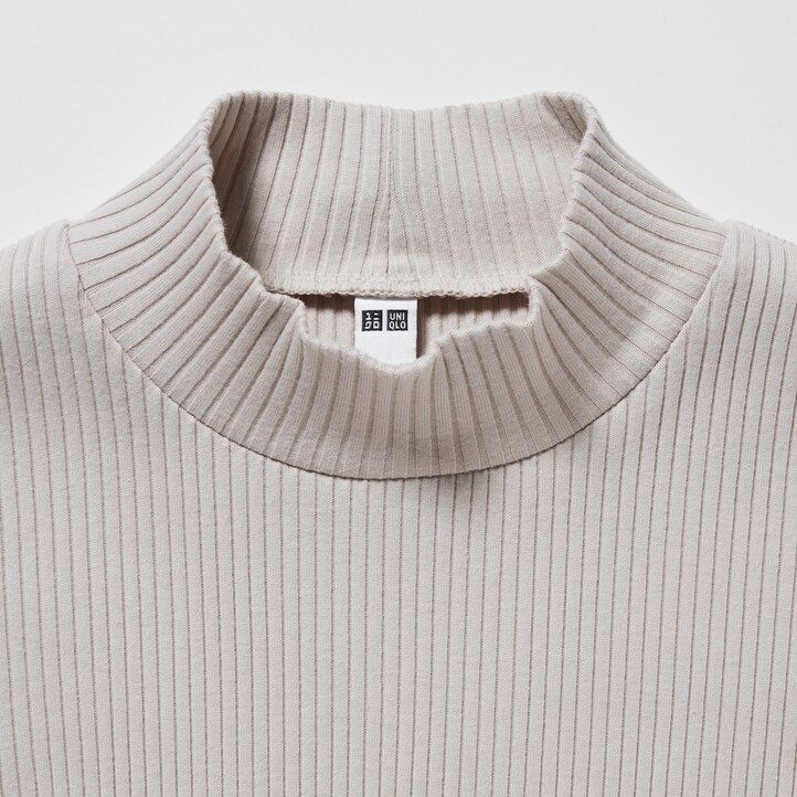 uniqlo damen-t-shirt mit rippstrick hohem kragen und langen Ärmeln dunkelorange