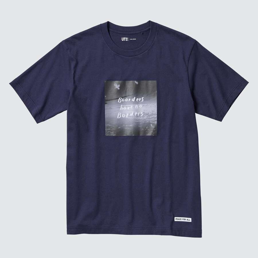 uniqlo damen-t-shirts mit friedensmotiv von ayumu hirano in marineblau