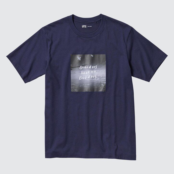 uniqlo damen-t-shirts mit friedensmotiv von ayumu hirano in marineblau