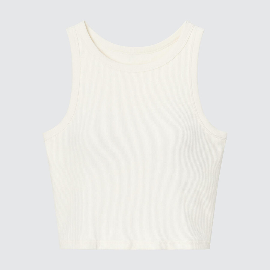 uniqlo damen-t-shirt mit rippstrick kurzem schnitt und ärmellos weiß