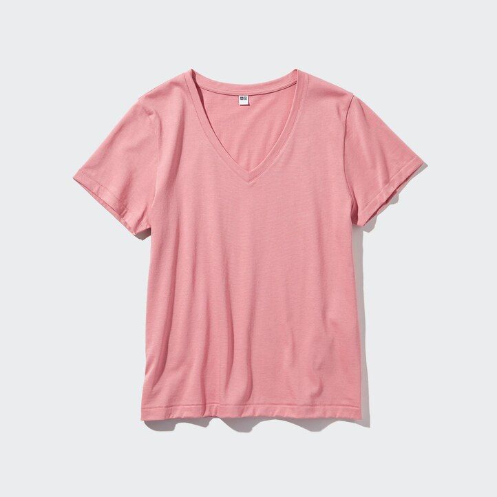 blaue uniqlo damen-t-shirts aus 100 supima-baumwolle mit v-ausschnitt und Ärmeln