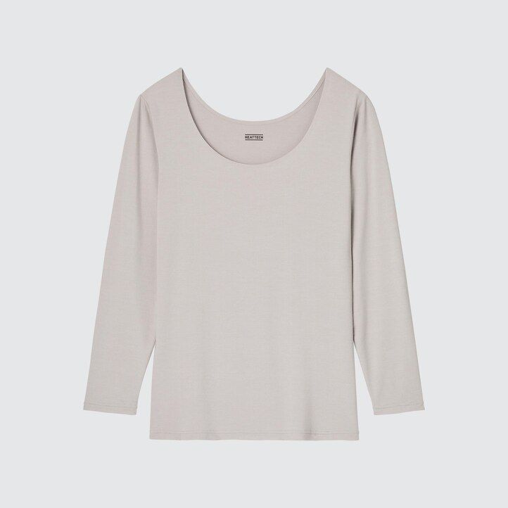 burgunderfarbene uniqlo heattech damen-thermo-t-shirts mit rundhalsausschnitt und Ärmeln