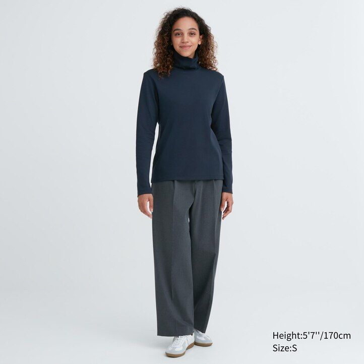 schwarze uniqlo damen-t-shirts aus glatter baumwolle mit stretchanteil und Ärmeln