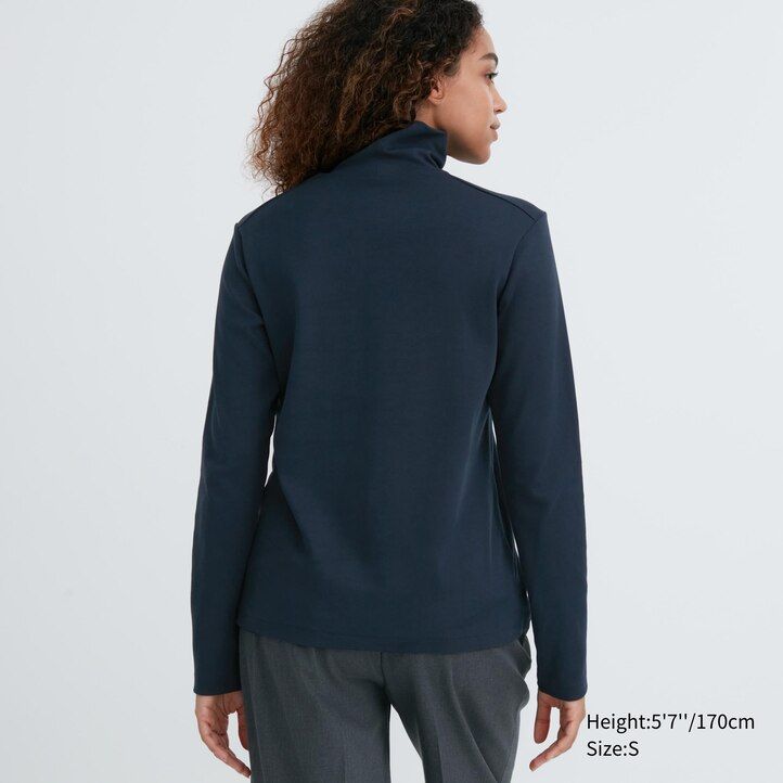 schwarze uniqlo damen-t-shirts aus glatter baumwolle mit stretchanteil und Ärmeln