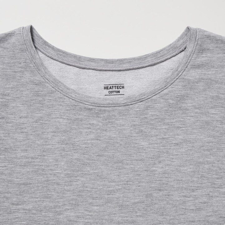 dunkelgrüne uniqlo heattech extra warm baumwoll-thermo-t-shirts mit rundhalsausschnitt und Ärmeln für damen