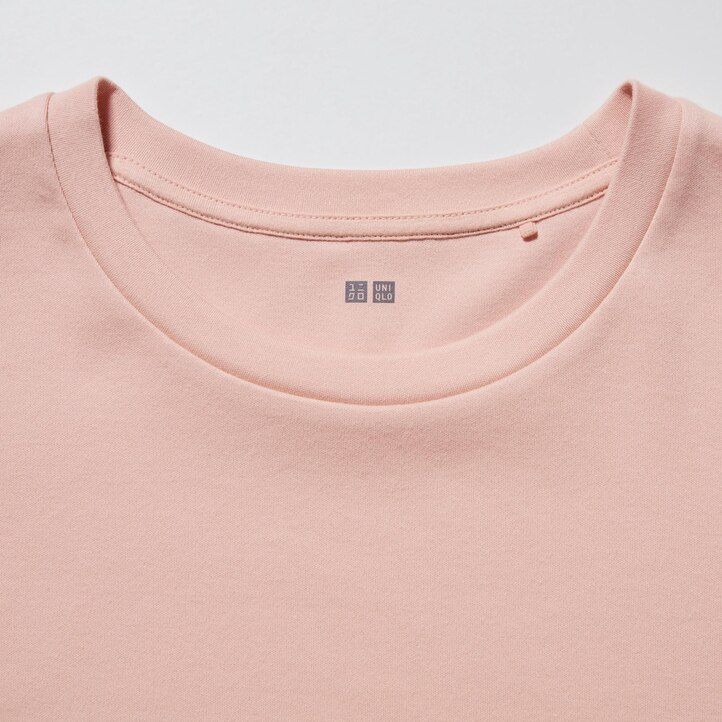 uniqlo damen-t-shirt aus glatter stretch-baumwolle mit rundhalsausschnitt und Ärmeln schwarz