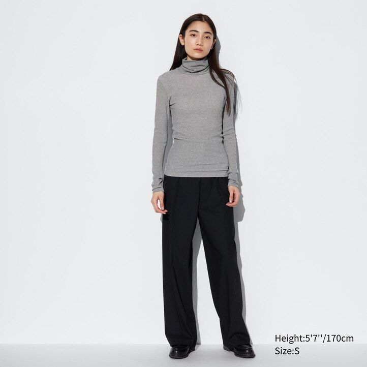weiße uniqlo heattech extra warm nahtlose gerippte streifen Ärmel thermo-t-shirts für damen