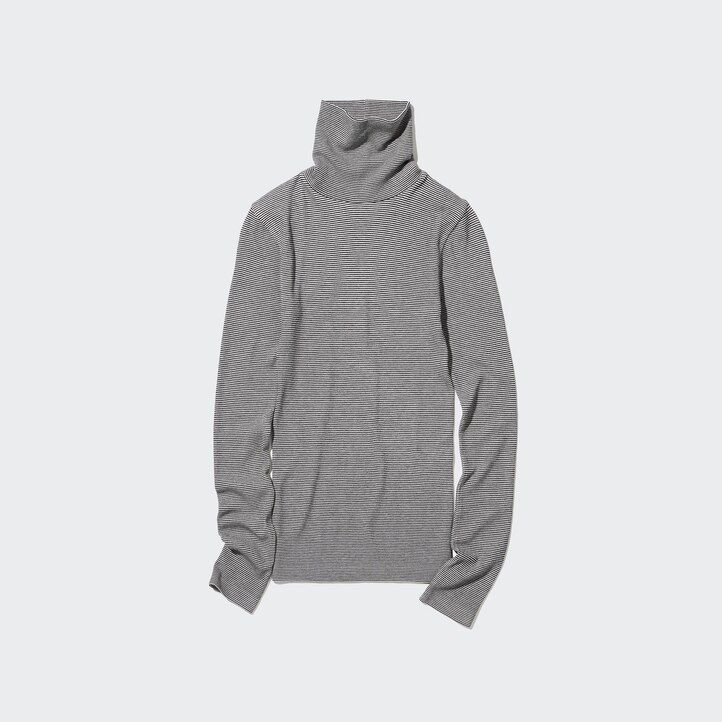weiße uniqlo heattech extra warm nahtlose gerippte streifen Ärmel thermo-t-shirts für damen