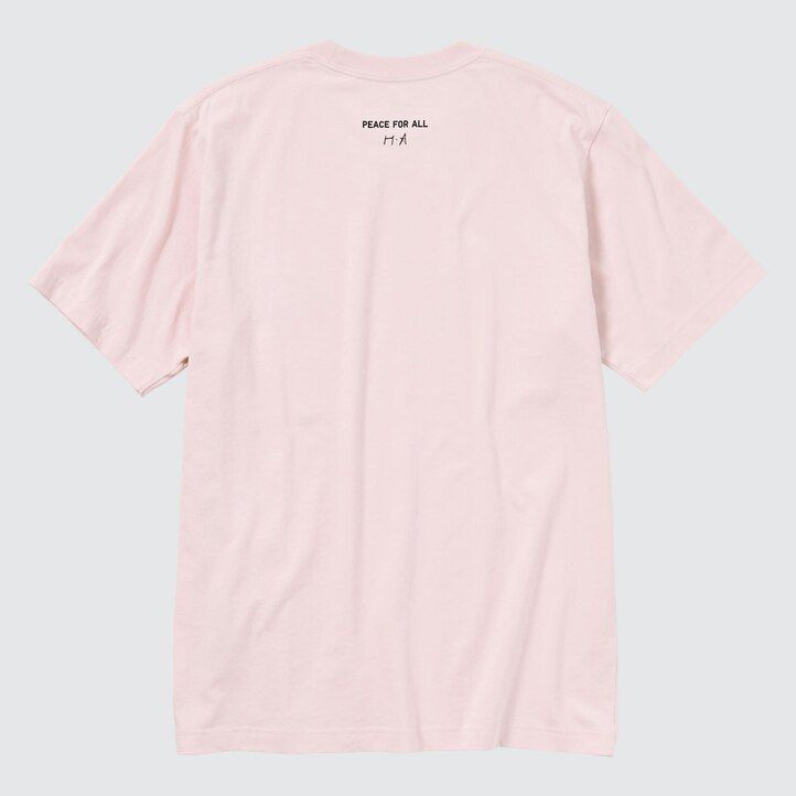 pinkfarbene uniqlo peace for all grafik-t-shirts für damen mit haruka ayase motiv