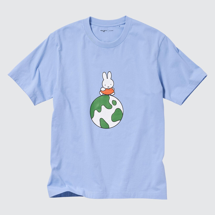 uniqlo damen-t-shirts mit dick bruna-motiv und peace for all-aufdruck blau