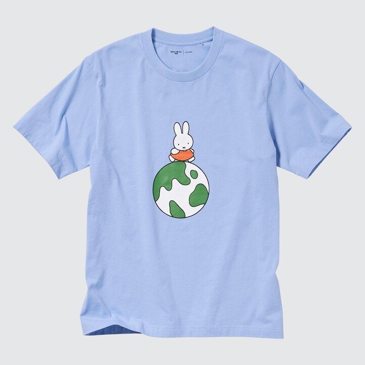 uniqlo damen-t-shirts mit dick bruna-motiv und peace for all-aufdruck blau