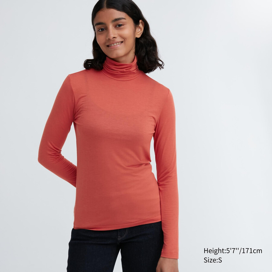orangefarbene uniqlo heattech ultra light thermo-t-shirts für damen mit Ärmeln
