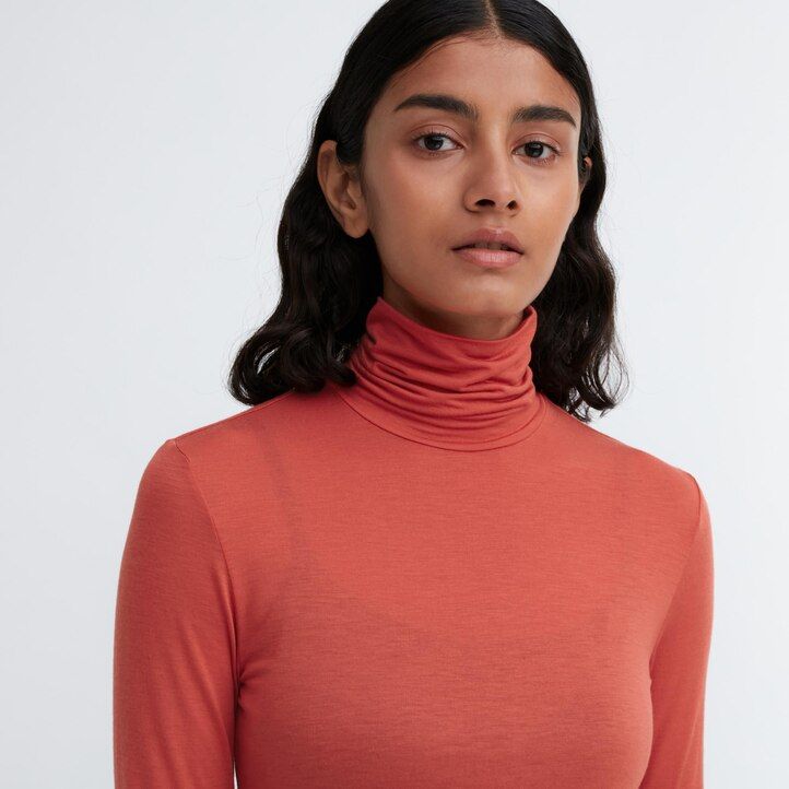 orangefarbene uniqlo heattech ultra light thermo-t-shirts für damen mit Ärmeln
