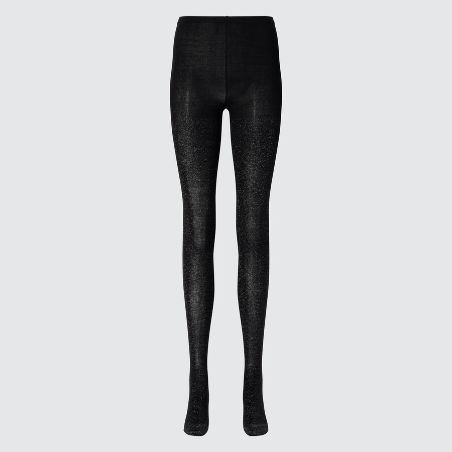 schwarze uniqlo heattech glitter strick-thermostrumpfhose für damen