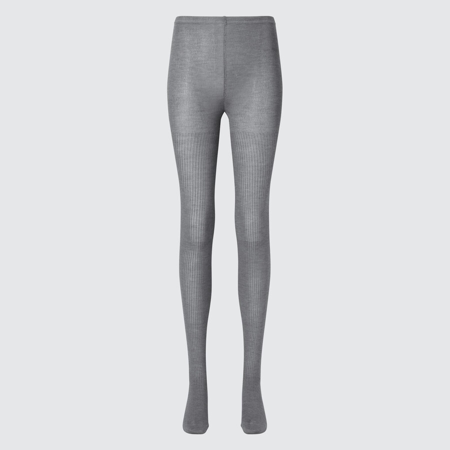 graue uniqlo heattech rippstrick-thermo-leggings für damen