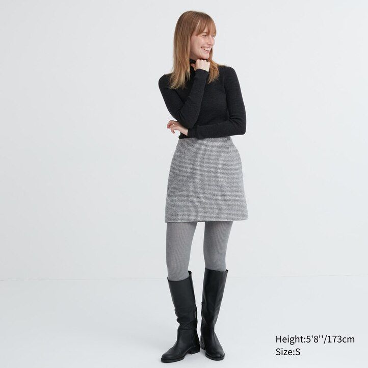 graue uniqlo heattech rippstrick-thermo-leggings für damen