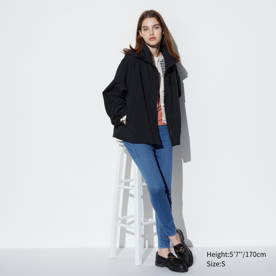 blaue uniqlo ultra stretch denim-tops für damen
