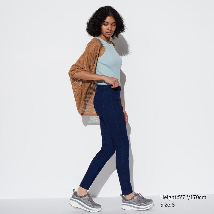 blaue uniqlo ultra stretch denim-tops für damen