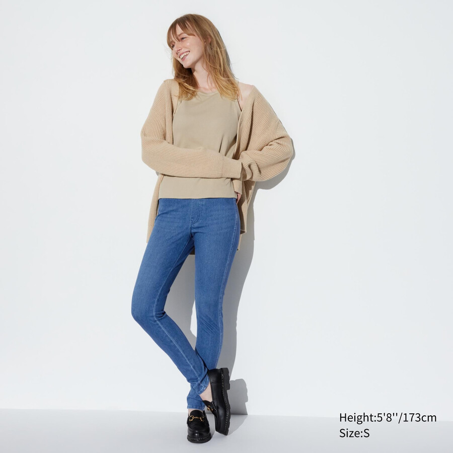 uniqlo damen-jeansoberteil aus ultra-dehnbarem denim blau
