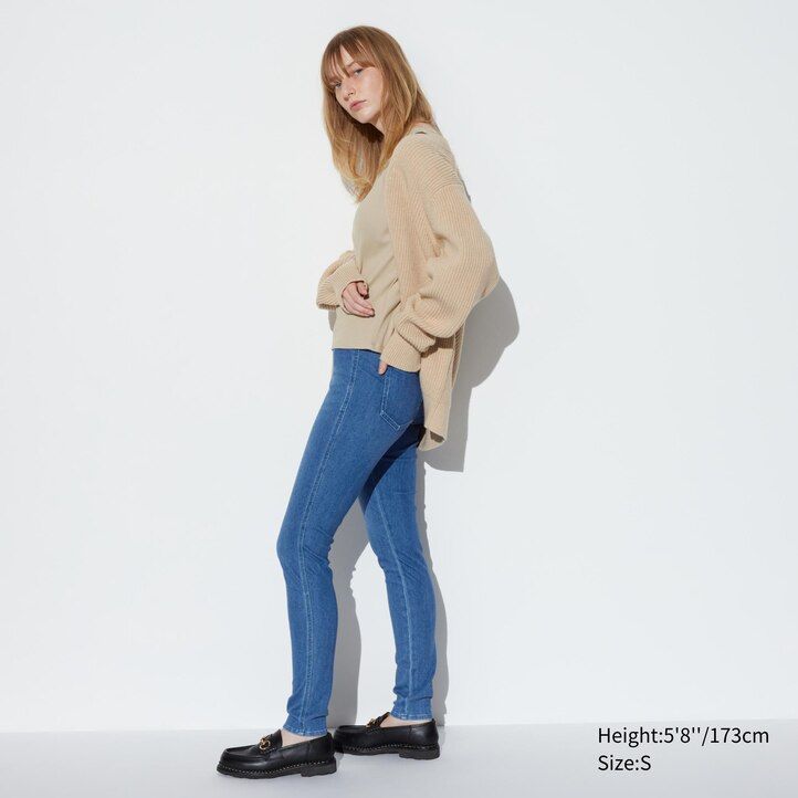 uniqlo damen-jeansoberteil aus ultra-dehnbarem denim blau