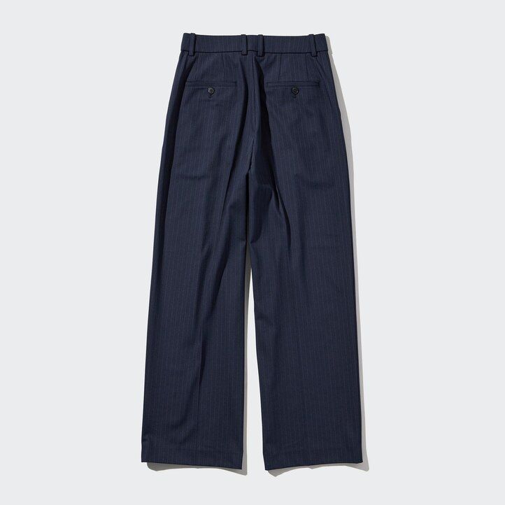 uniqlo damen-top mit falten weitem bein und streifenmuster marineblau