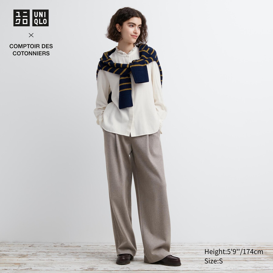 uniqlo damen-top aus gebürstetem jersey mit falten und weitem bein beige