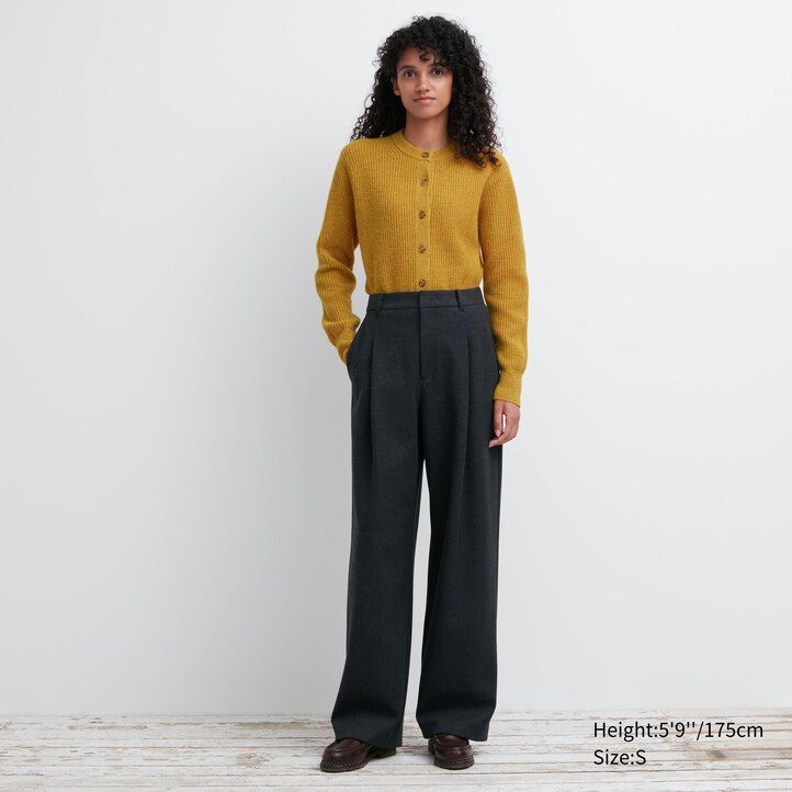 uniqlo damen-top aus gebürstetem jersey mit falten und weitem bein beige