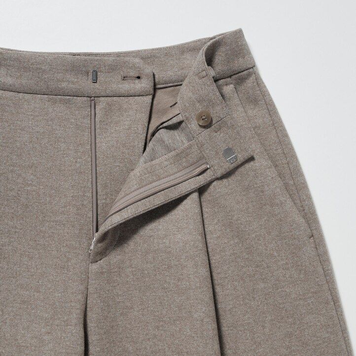 uniqlo damen-top aus gebürstetem jersey mit falten und weitem bein beige