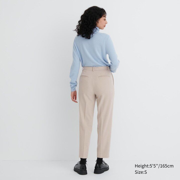 dunkelgraue uniqlo smart damen-tops in knöchellänge mit gebürstetem fischgrätmuster