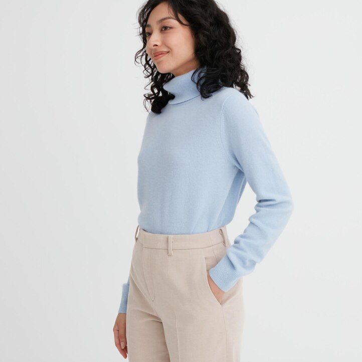 dunkelgraue uniqlo smart damen-tops in knöchellänge mit gebürstetem fischgrätmuster