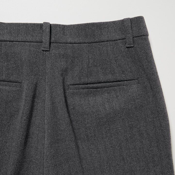 dunkelgraue uniqlo smart damen-tops in knöchellänge mit gebürstetem fischgrätmuster