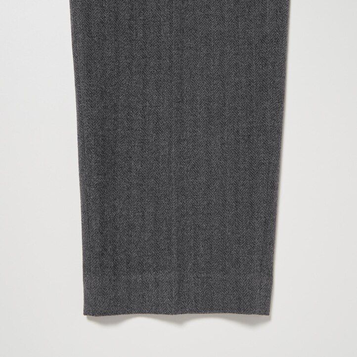 dunkelgraue uniqlo smart damen-tops in knöchellänge mit gebürstetem fischgrätmuster