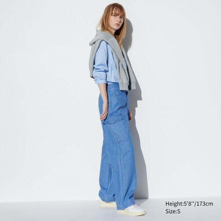 blaue uniqlo jeans-oberteile mit weitem geradem schnitt von legrgo für damen