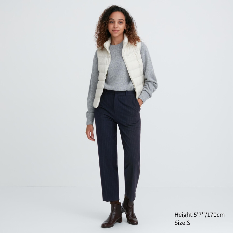 uniqlo smart damen-top mit gebürstetem streifenmuster knöchellang marineblau