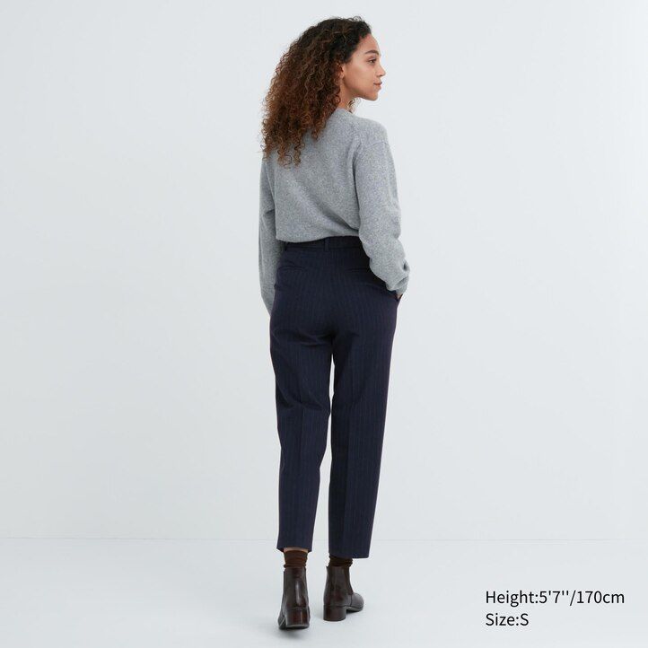 uniqlo smart damen-top mit gebürstetem streifenmuster knöchellang marineblau