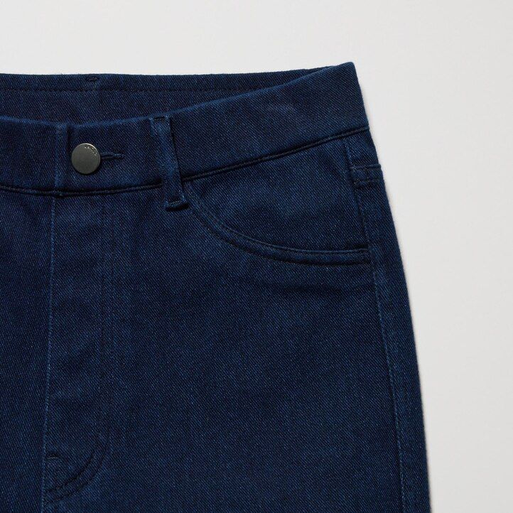 blaue uniqlo heattech ultra stretch denim high rise tops für damen