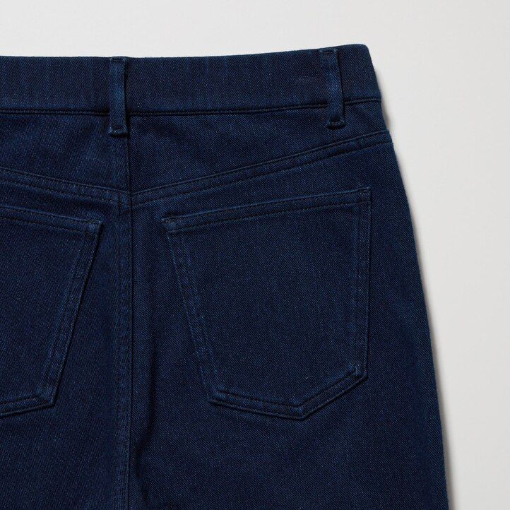 blaue uniqlo heattech ultra stretch denim high rise tops für damen