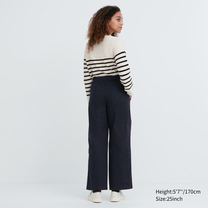 weiße uniqlo damen-bäckerblusen mit weitem bein
