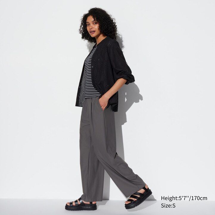 uniqlo airism ultra stretch straight wide leg damen-tops beige