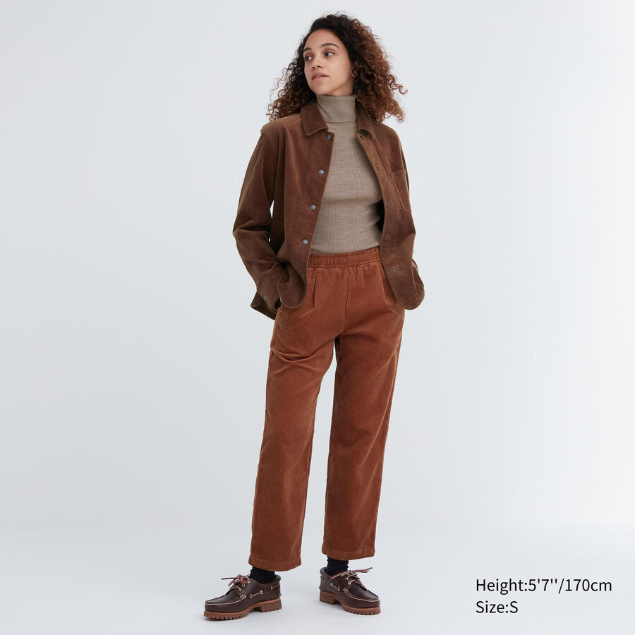 braune uniqlo cord-damenoberteile in lockerer passform und knöchellänge