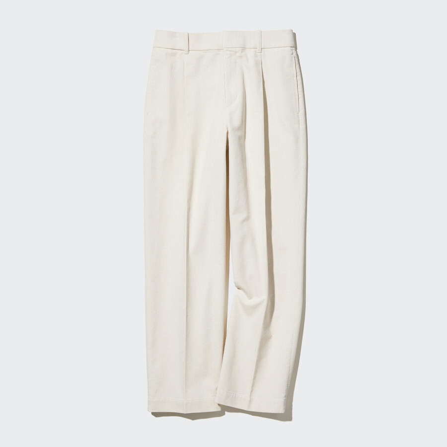 weiße uniqlo cord-tops für damen mit falten und weitem bein