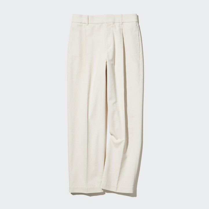 weiße uniqlo cord-tops für damen mit falten und weitem bein