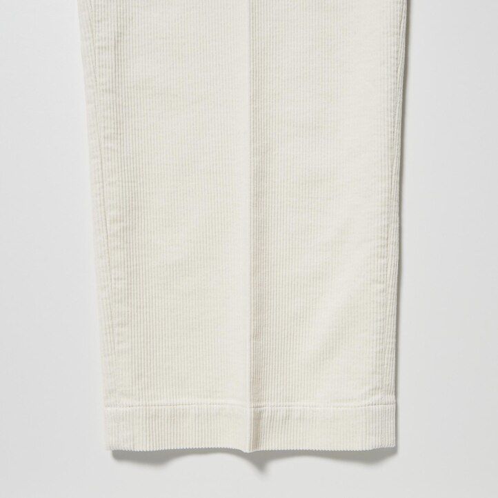 weiße uniqlo cord-tops für damen mit falten und weitem bein
