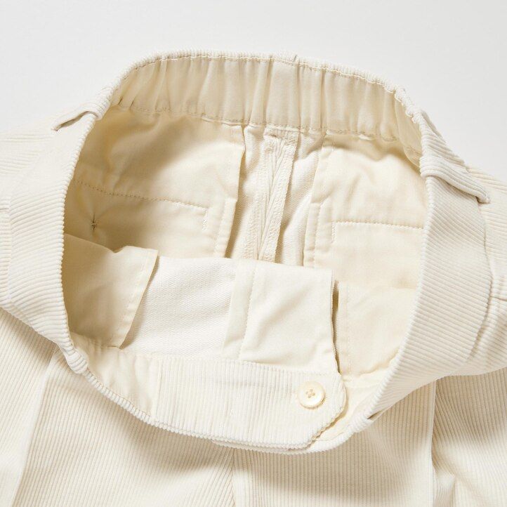 weiße uniqlo cord-tops für damen mit falten und weitem bein