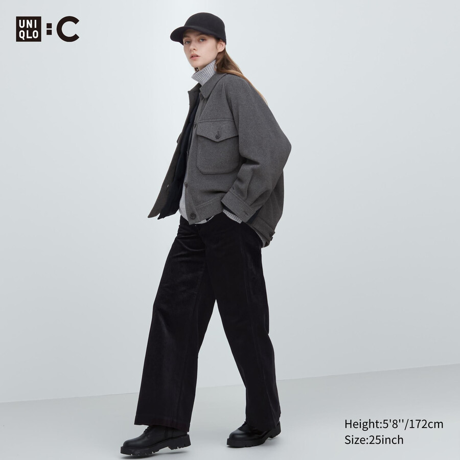 uniqlo cord-tops für damen mit weitem bein schwarz